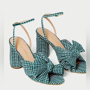 NWOB Loeffler Randall Camellia Green Mini Gingham Bow Heels Size 8.5